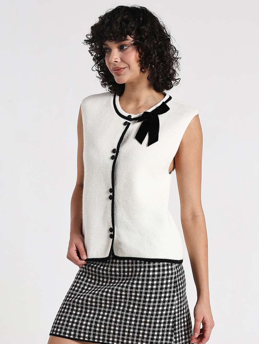 womne off white solid sleeveless regular top - 22086363 - Standard Image - 2