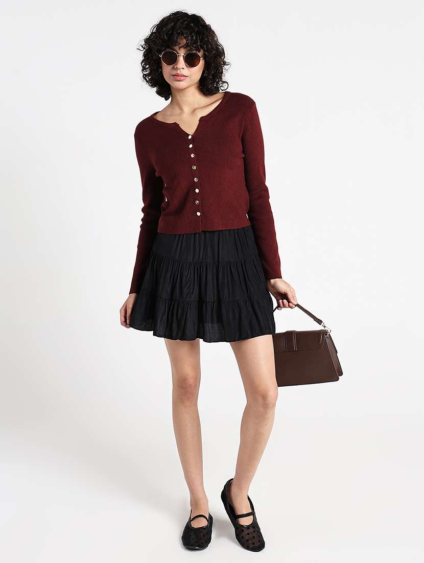 women maroon solid long sleeve regular top - 22086365 -  Standard Image - 7