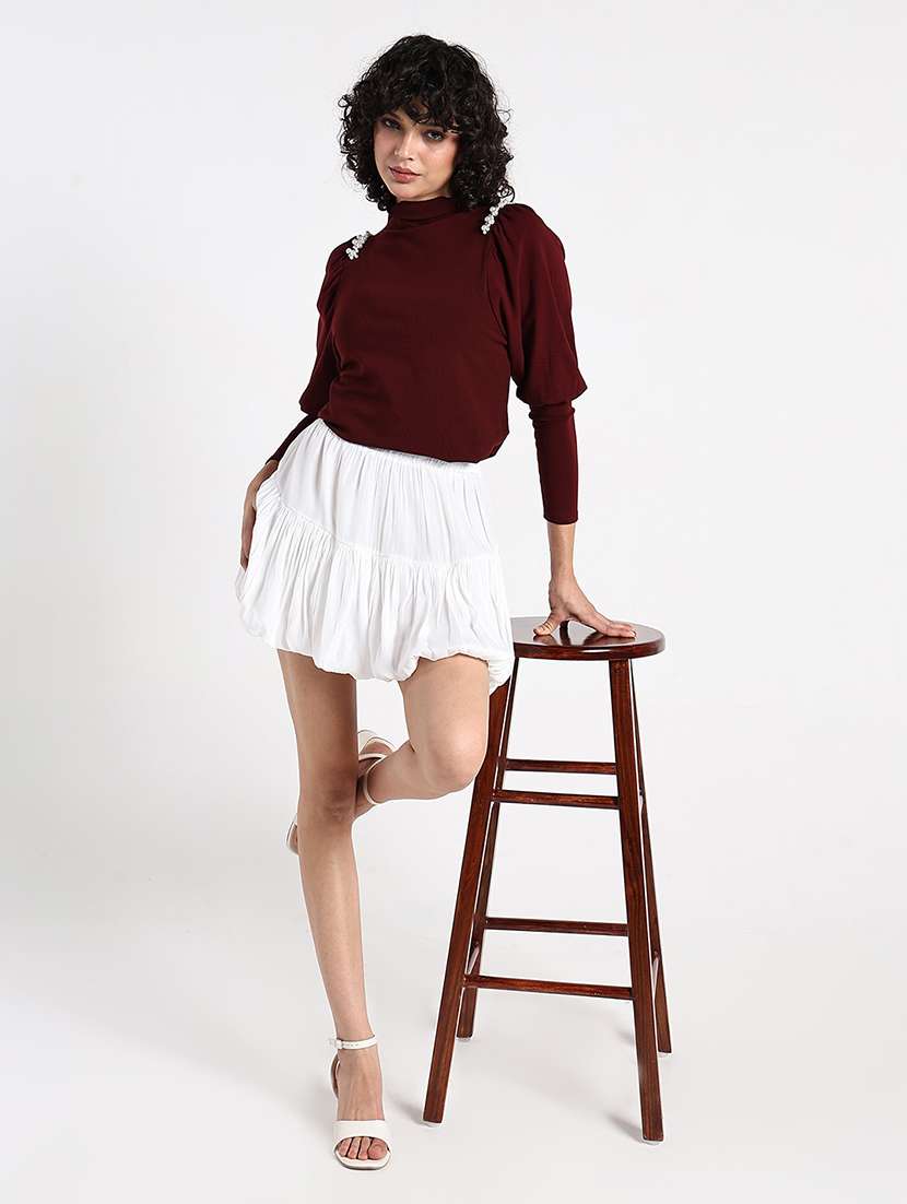 women maroon solid long sleeve crop top - 22086370 -  Standard Image - 7