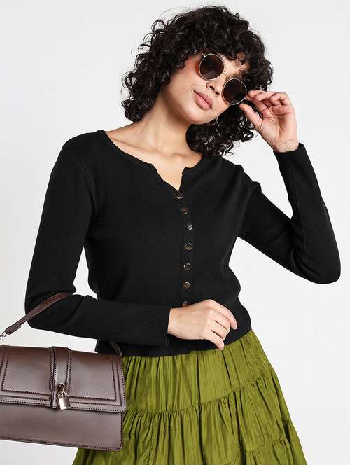 women black solid long sleeve regular top - 22086376 -  Standard Image - 0