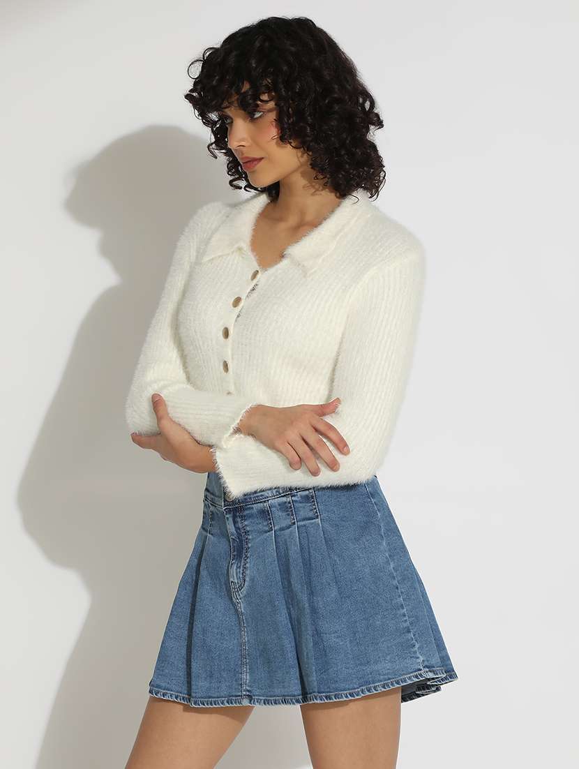 women solid long sleeve cropped cardigan - 22086383 - Standard Image - 2