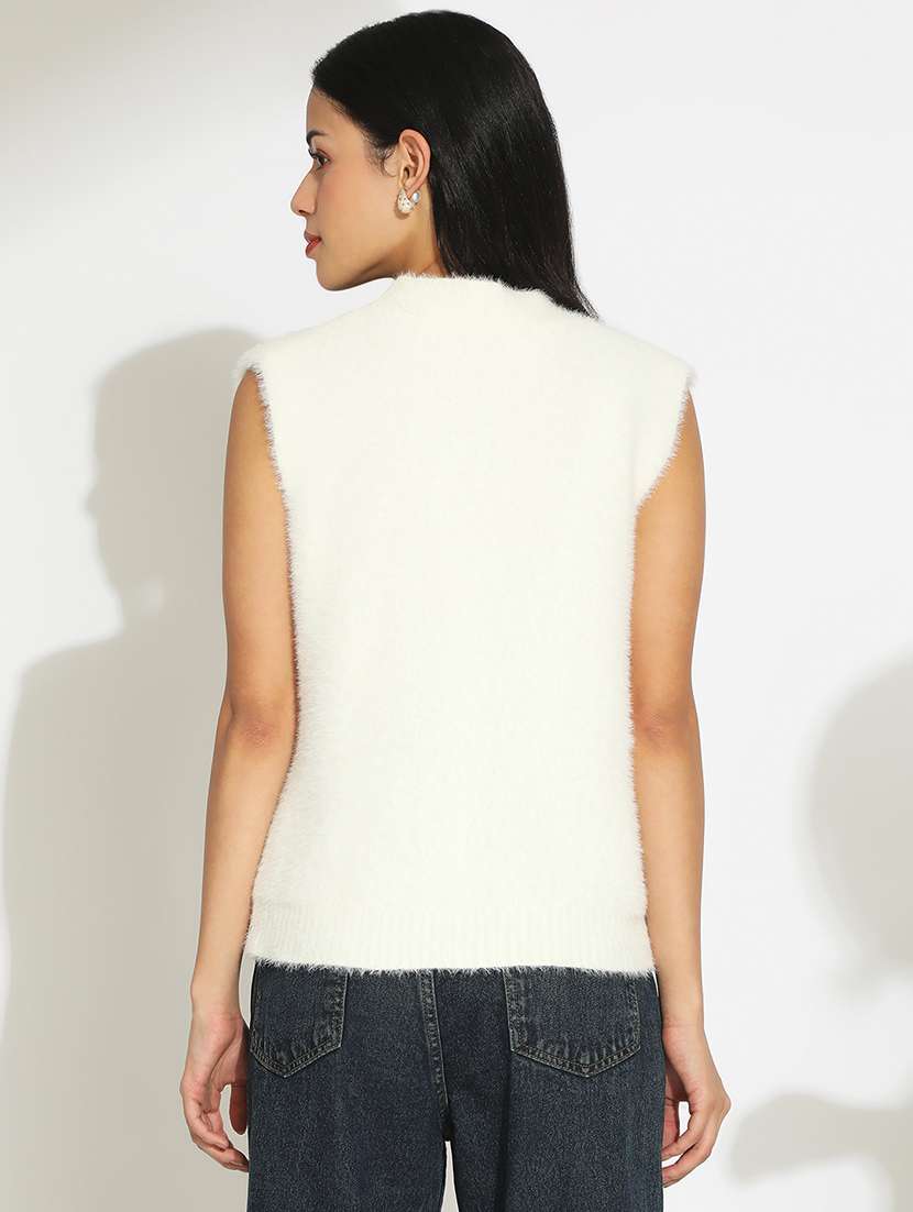 women white solid sleeveless cardigan - 22086389 -  Standard Image - 2