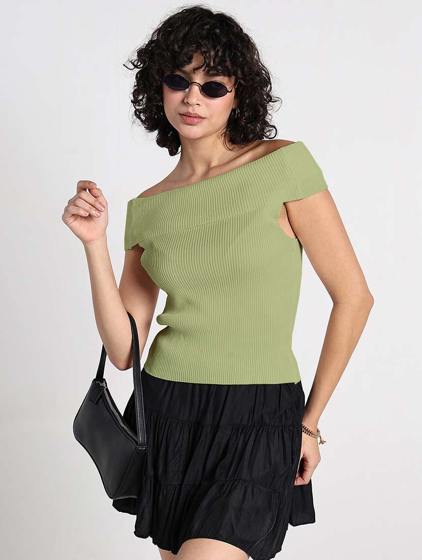 women solid off shoulder regular top