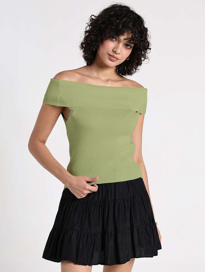 women solid off shoulder regular top - 22086391 -  Standard Image - 2