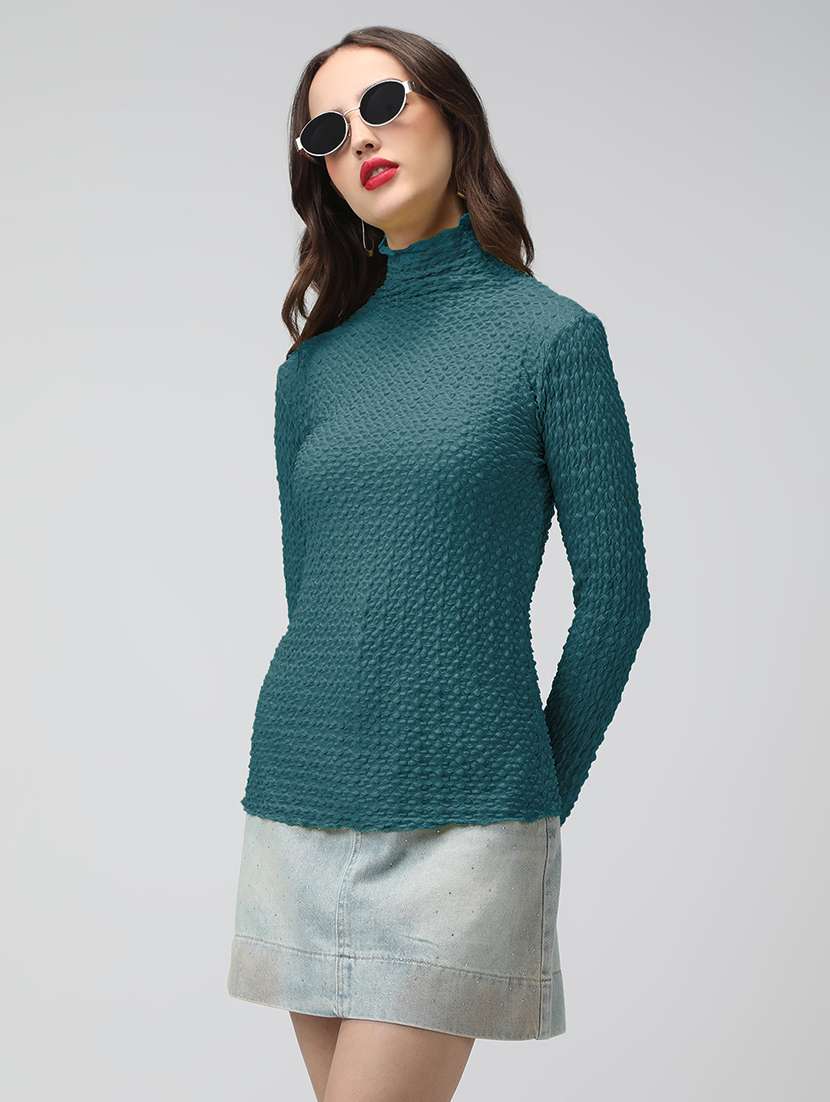 women self designed mock neck long sleeve top - 22086404 -  Standard Image - 2
