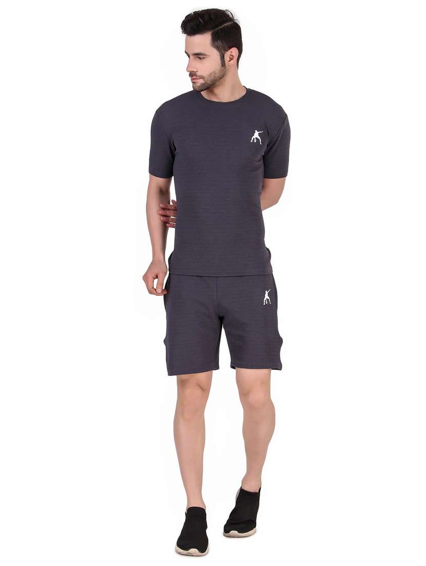 men solid shorts & t-shirt athleisure set - 22086433 - Standard Image - 2