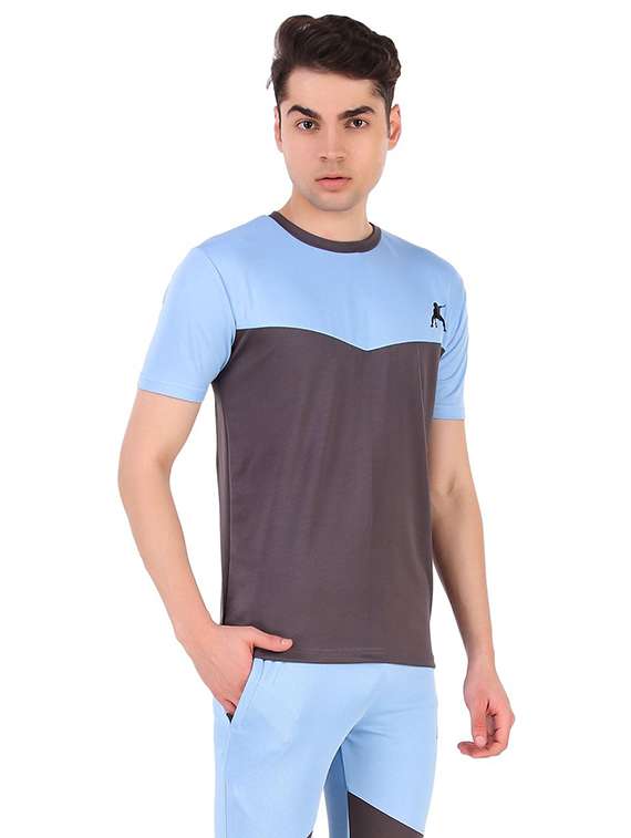 men color block track pant & t-shirt athleisure set - 22086479 - Standard Image - 2