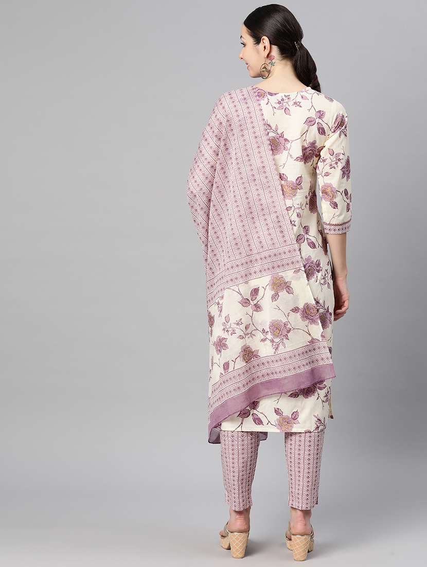 women floral three quarter sleeve kurta pant with dupatta set - 22086503 -  Standard Image - 2
