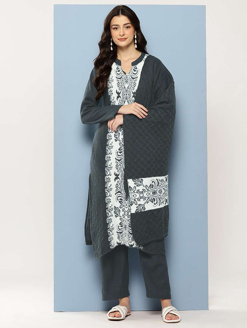 women self design long sleeve kurta pant with dupatta set - 22086506 -  Standard Image - 2