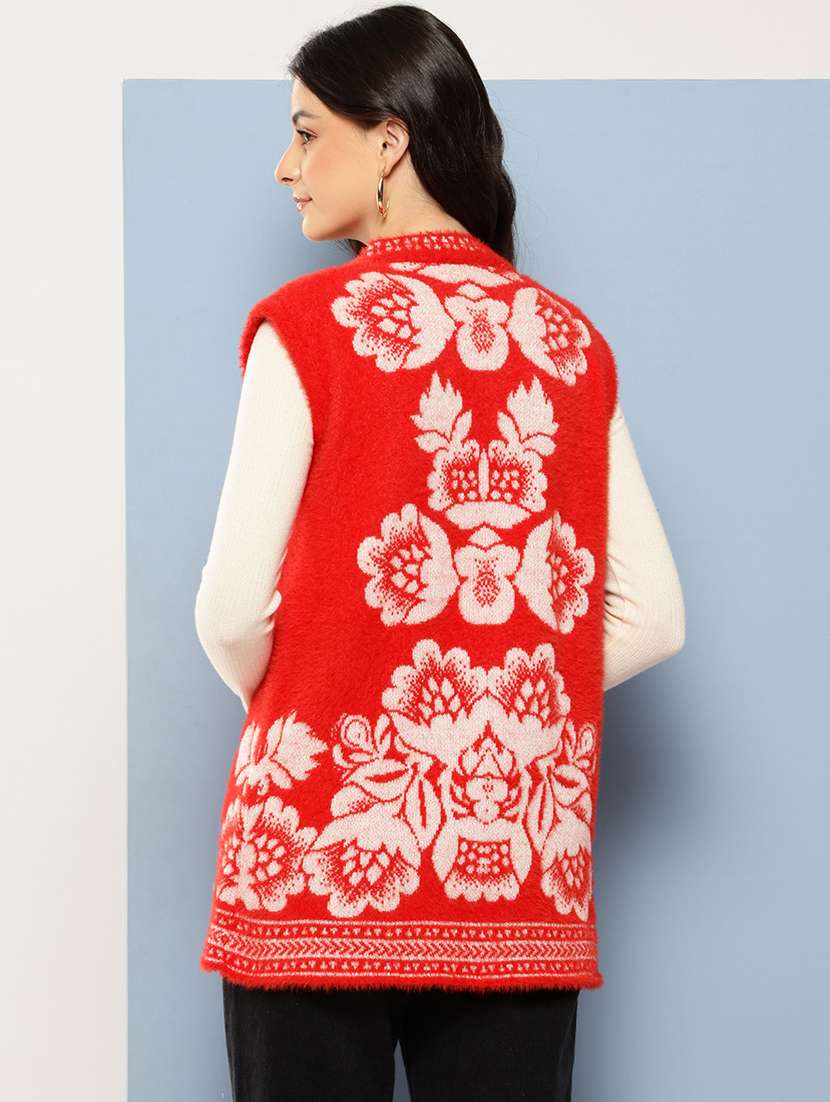 women self designed sleeveless cardigan - 22086524 -  Standard Image - 2