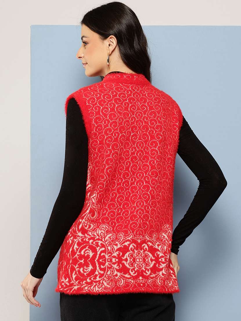 women self designed sleeveless cardigan - 22086529 -  Standard Image - 2