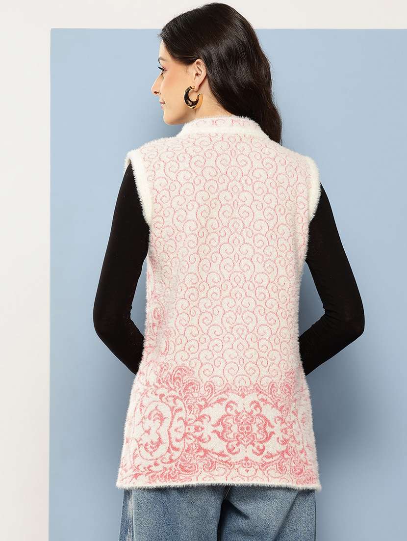 women self designed sleeveless cardigan - 22086531 -  Standard Image - 2