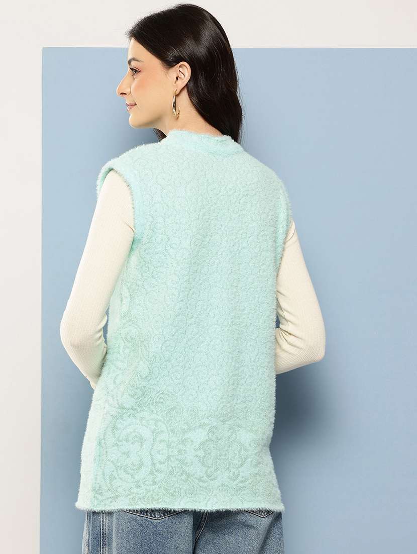 women self designed sleeveless cardigan - 22086532 -  Standard Image - 2