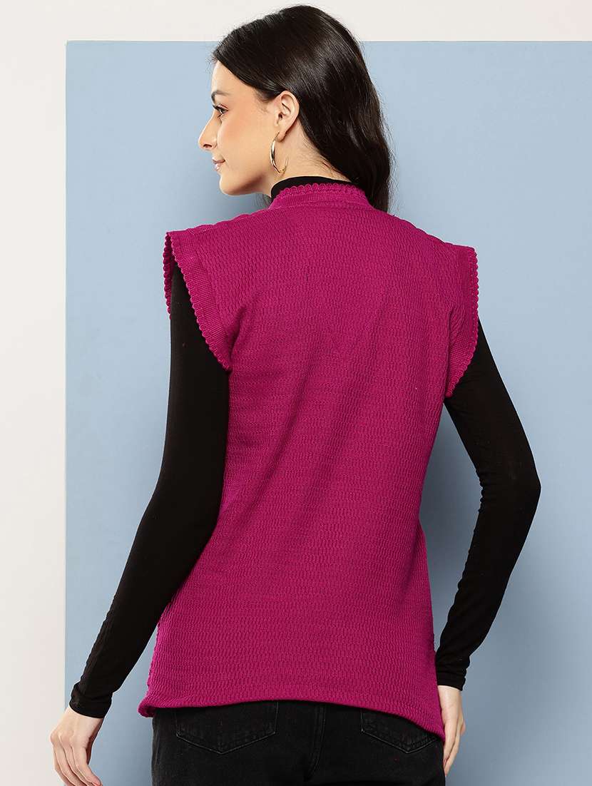 women self designed sleeveless cardigan - 22086534 -  Standard Image - 2