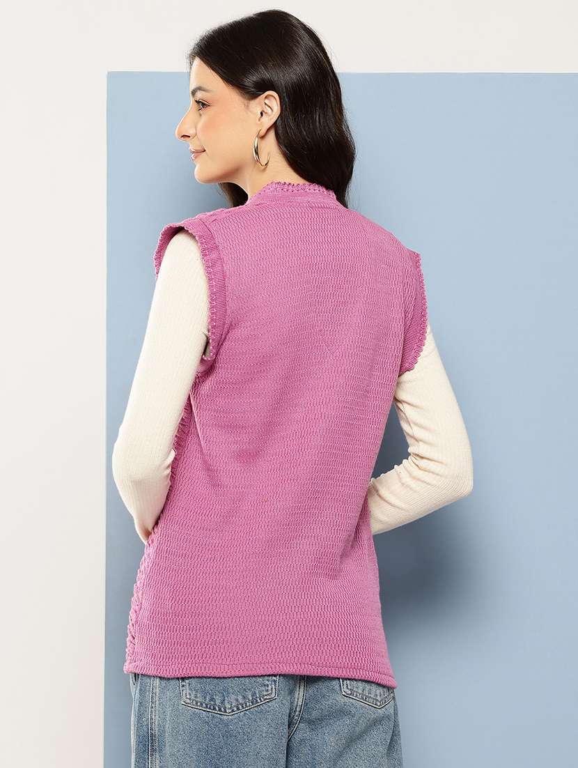 women self designed sleeveless cardigan - 22086535 -  Standard Image - 2