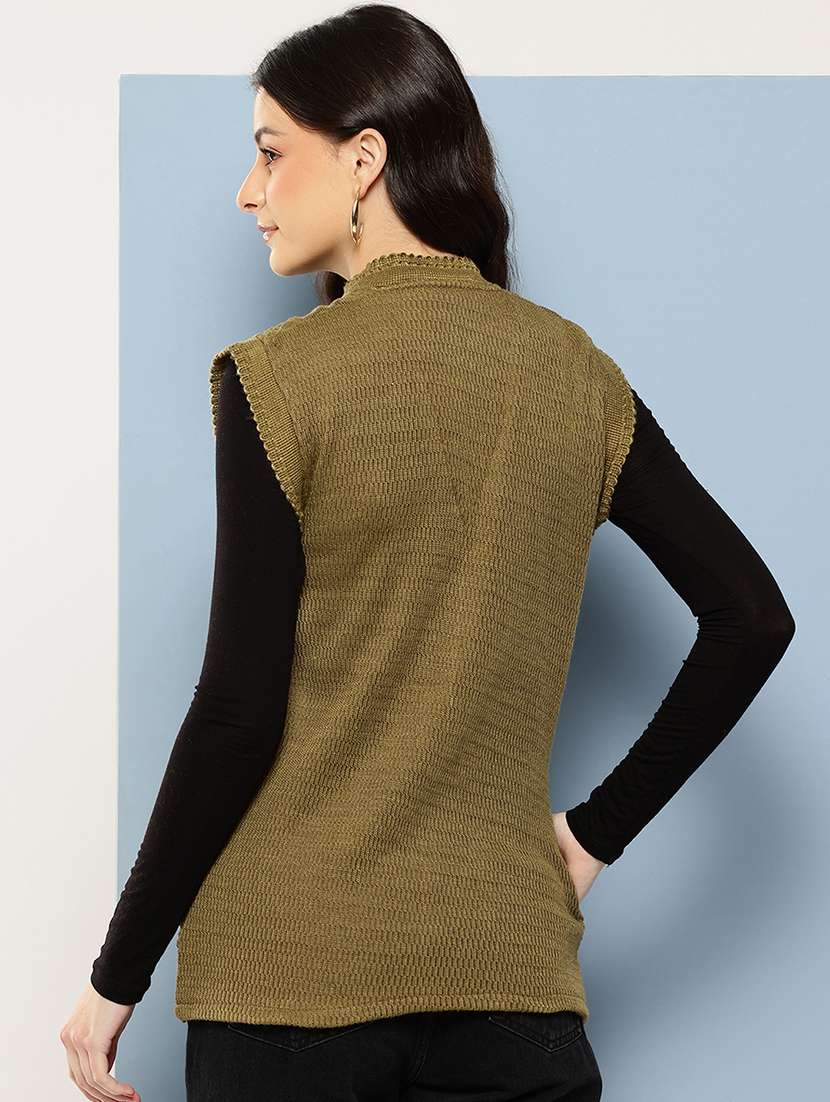 women self designed sleeveless cardigan - 22086536 -  Standard Image - 2