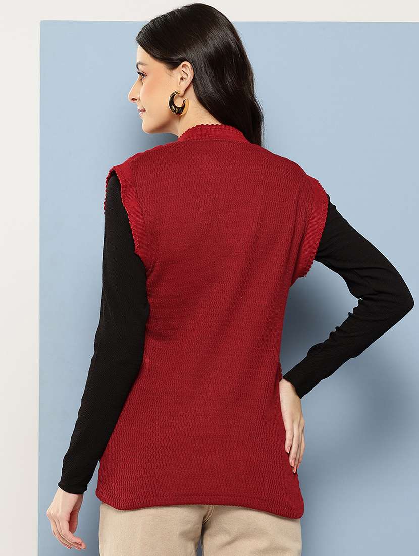 women self designed sleeveless cardigan - 22086537 -  Standard Image - 2