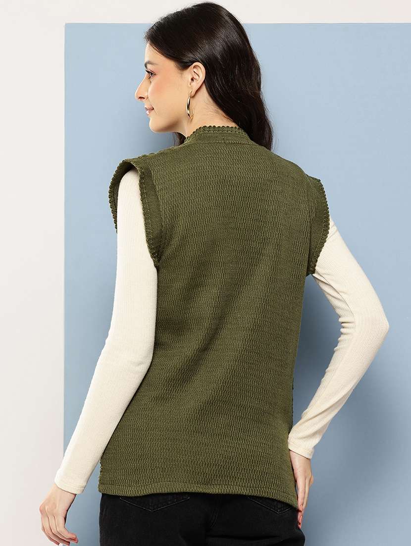 women self designed sleeveless cardigan - 22086538 -  Standard Image - 2