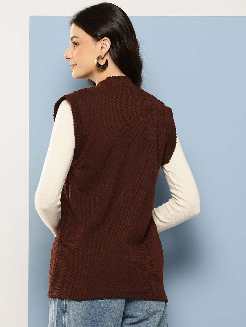 women self designed sleeveless cardigan - 22086540 -  Standard Image - 2