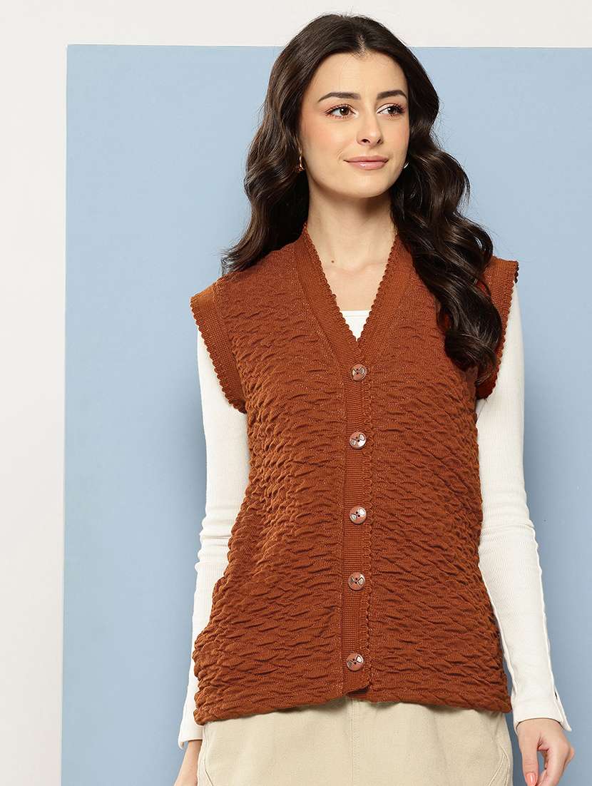 women self designed sleeveless cardigan