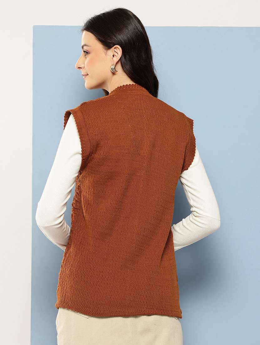 women self designed sleeveless cardigan - 22086541 -  Standard Image - 2