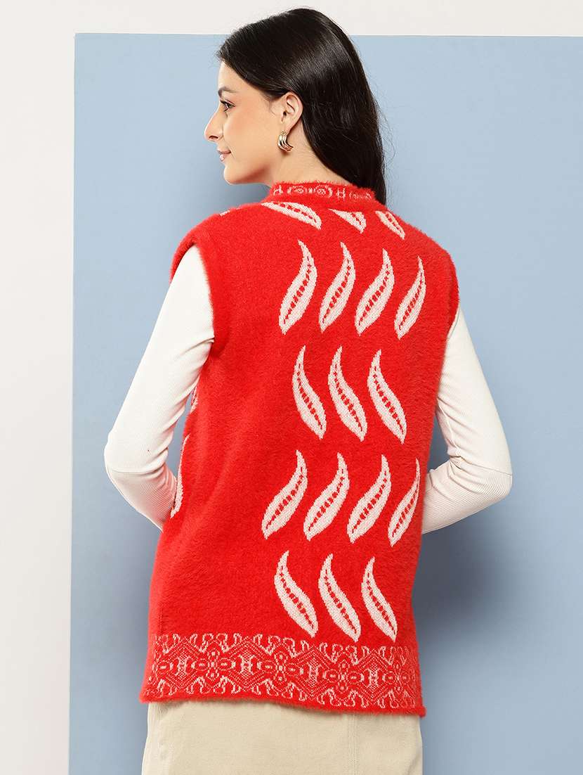 women self designed sleeveless cardigan - 22086542 -  Standard Image - 2