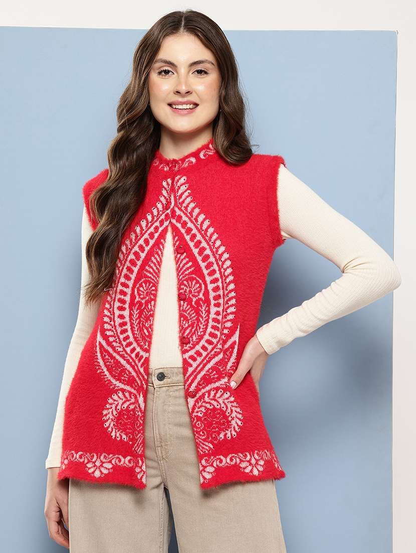 women self designed sleeveless cardigan