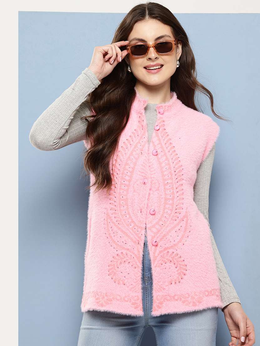 women self designed sleeveless cardigan