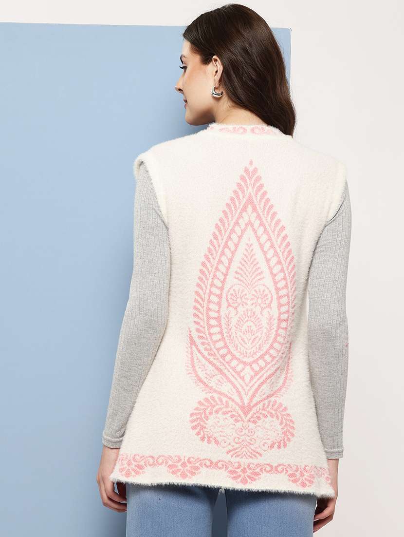 women self designed sleeveless cardigan - 22086549 -  Standard Image - 2