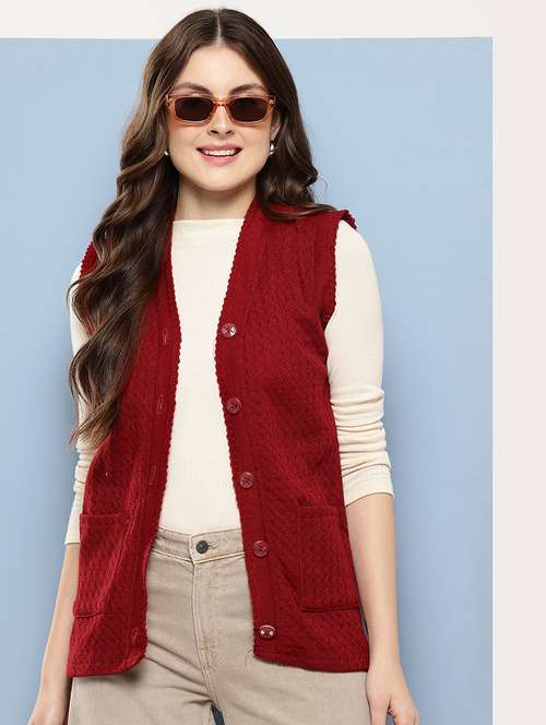 women self designed sleeveless cardigan - 22086552 -  Standard Image - 0