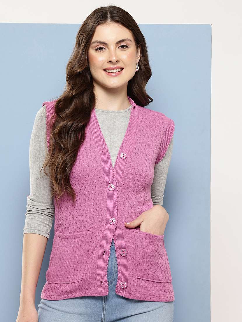 women self designed sleeveless cardigan