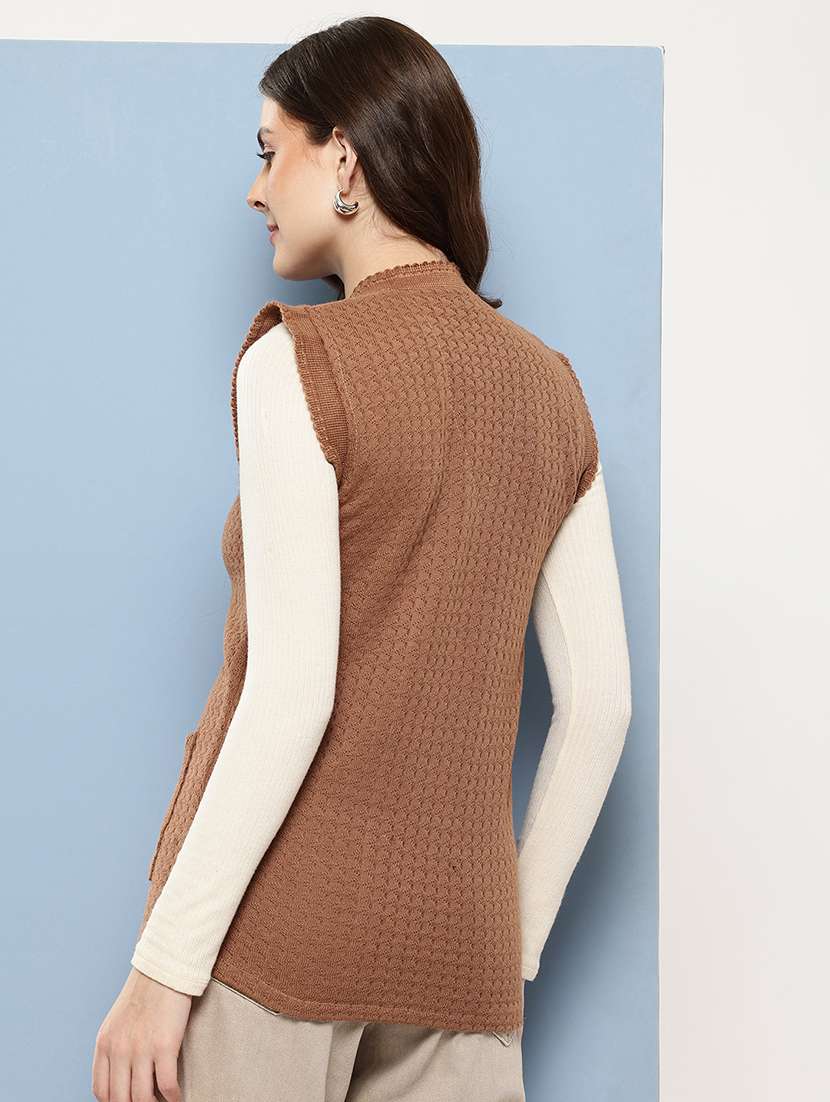 Women Self Designed Sleeveless Cardigan