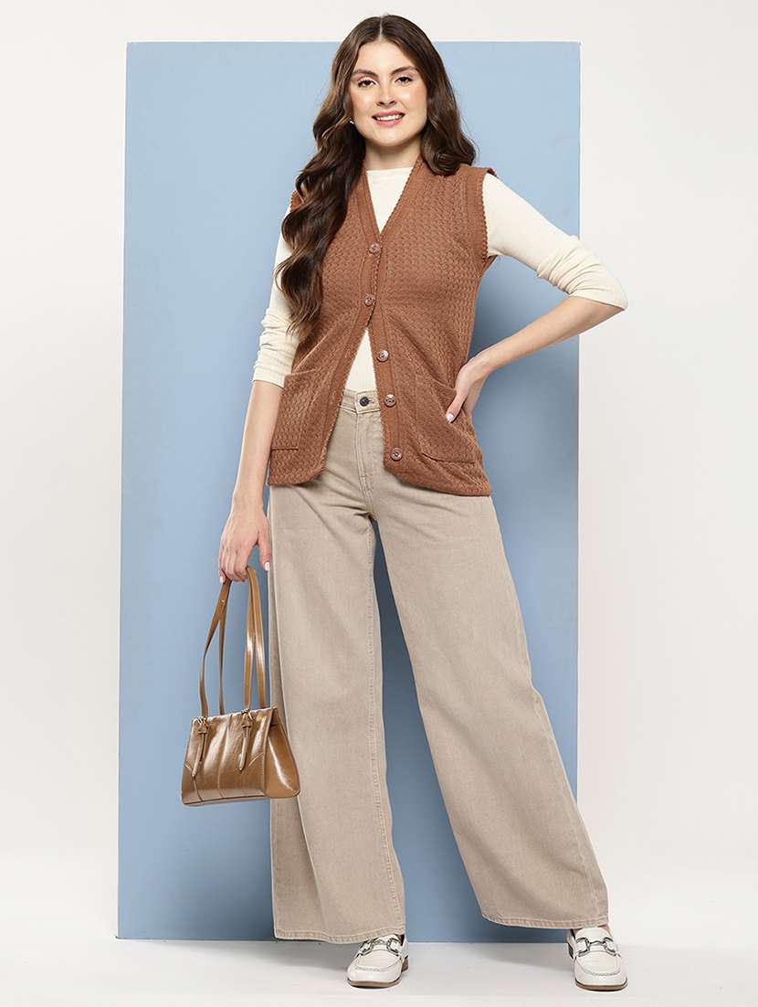 Women Self Designed Sleeveless Cardigan