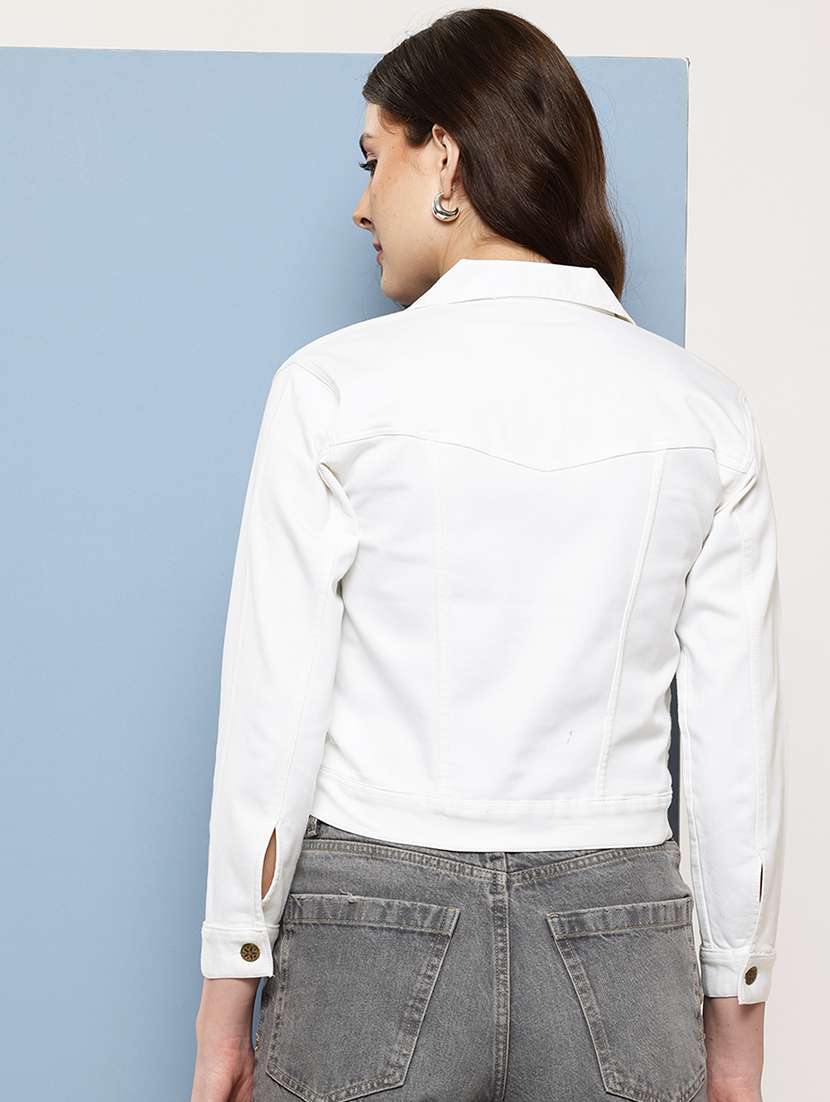 women solid long sleeev collared denim jacket - 22086559 -  Standard Image - 2