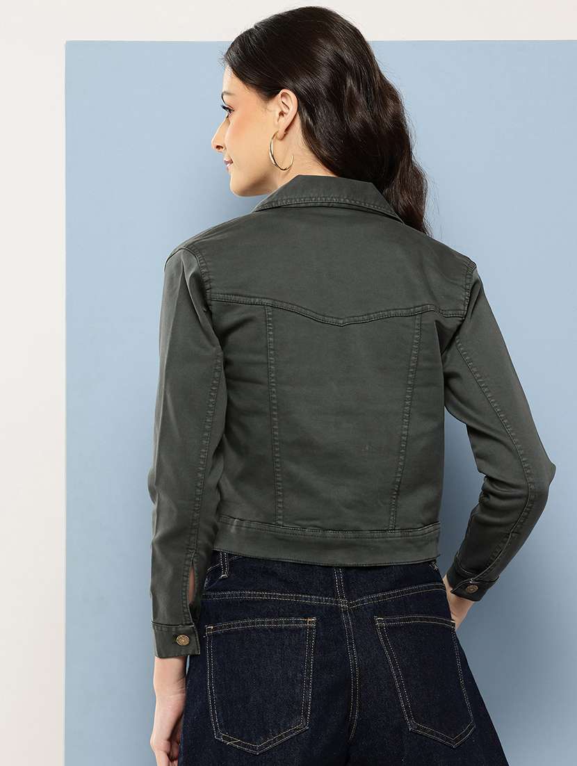 women solid long sleeev collared denim jacket - 22086562 -  Standard Image - 2