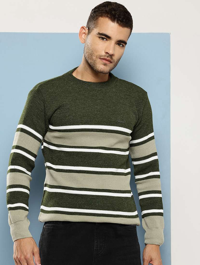 men striped long sleeve regular fit pullover 