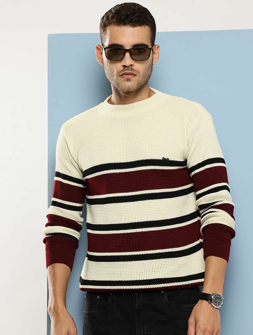 men striped long sleeve regular fit pullover 