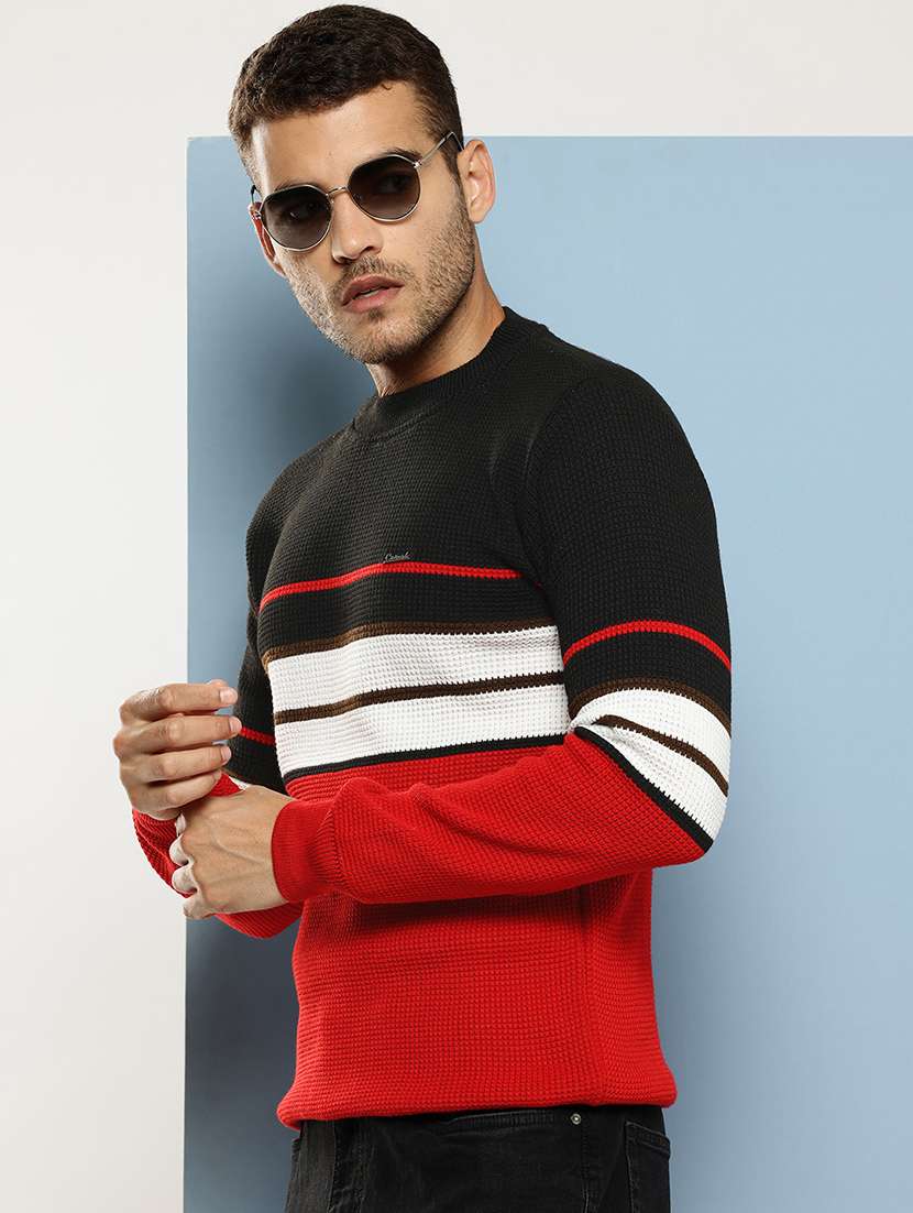 men striped long sleeve regular fit pullover 