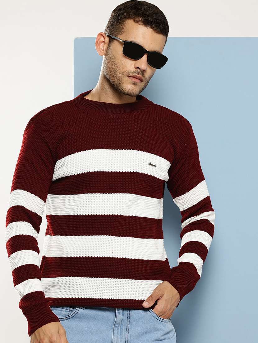 men striped long sleeve regular fit pullover 