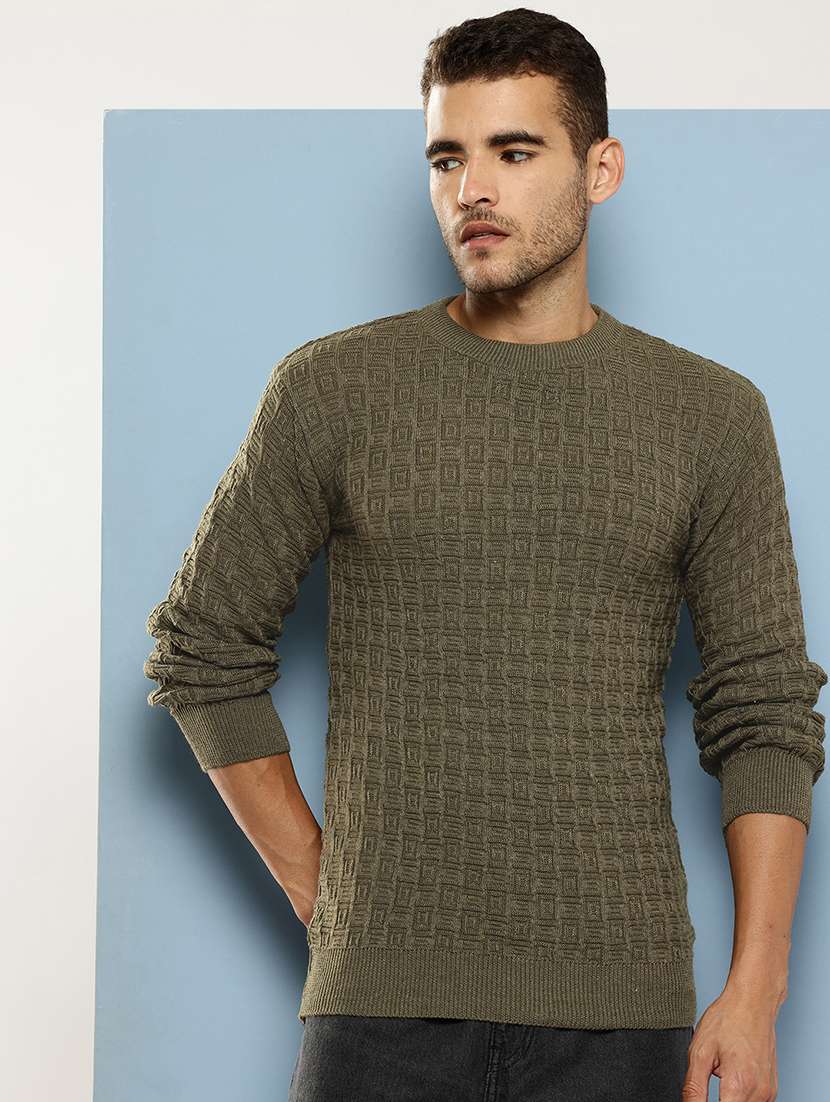 men self design long sleeve regular fit pullover - 22086584 - Zoom Image - 0