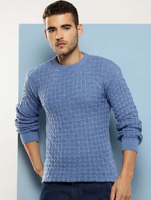 men self design long sleeve regular fit pullover - 22086586 - Standard Image - 0