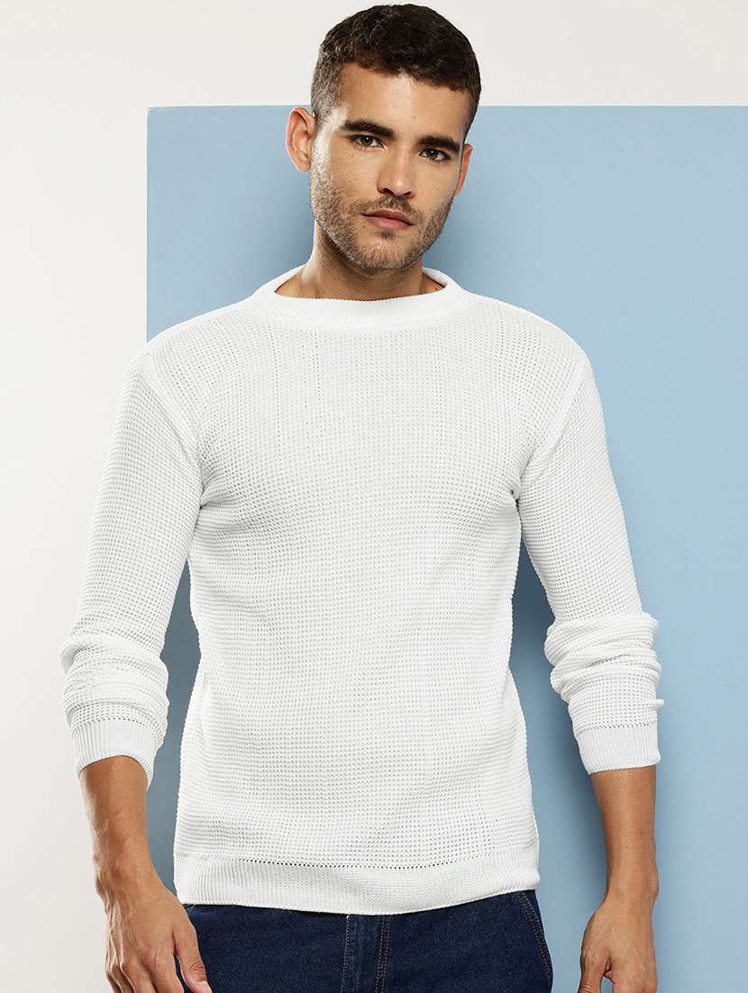 men self design long sleeve regular fit pullover 