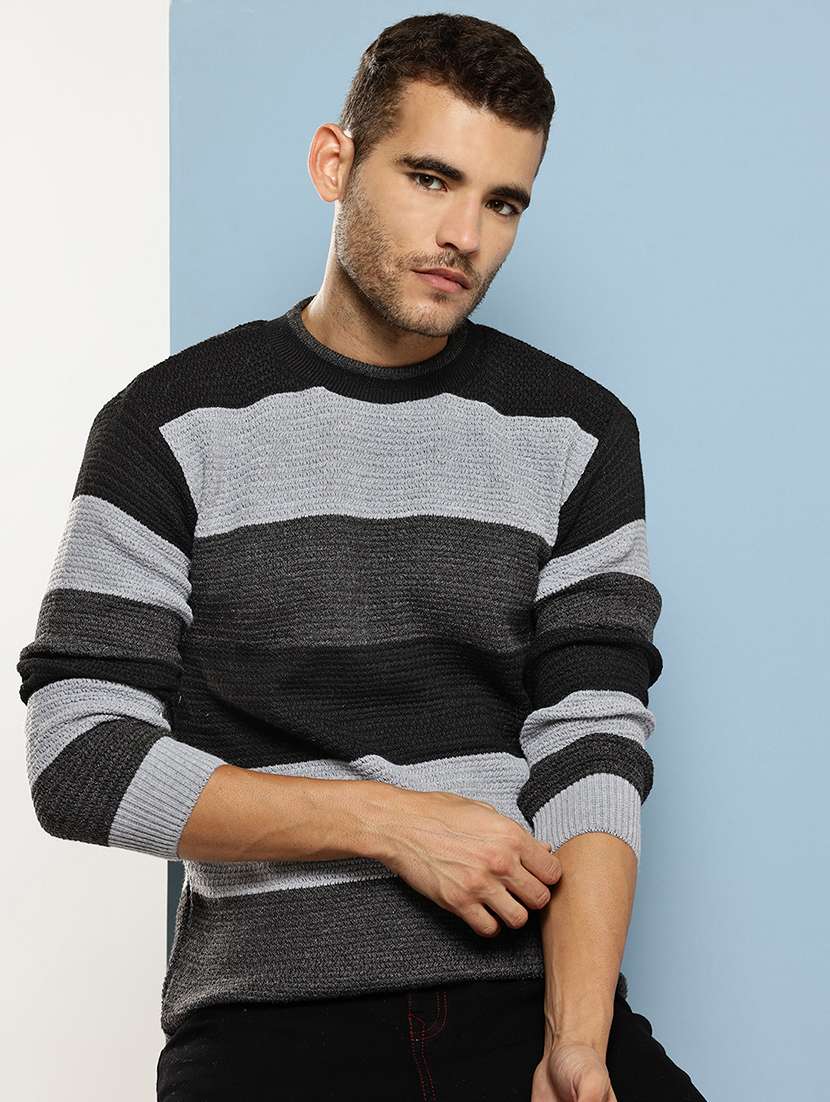 men striped long sleeve regular fit pullover 