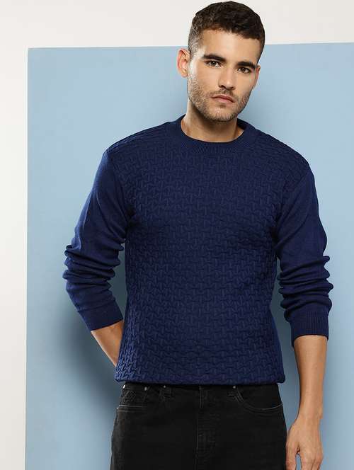 men self design long sleeve regular fit pullover - 22086609 - Standard Image - 0