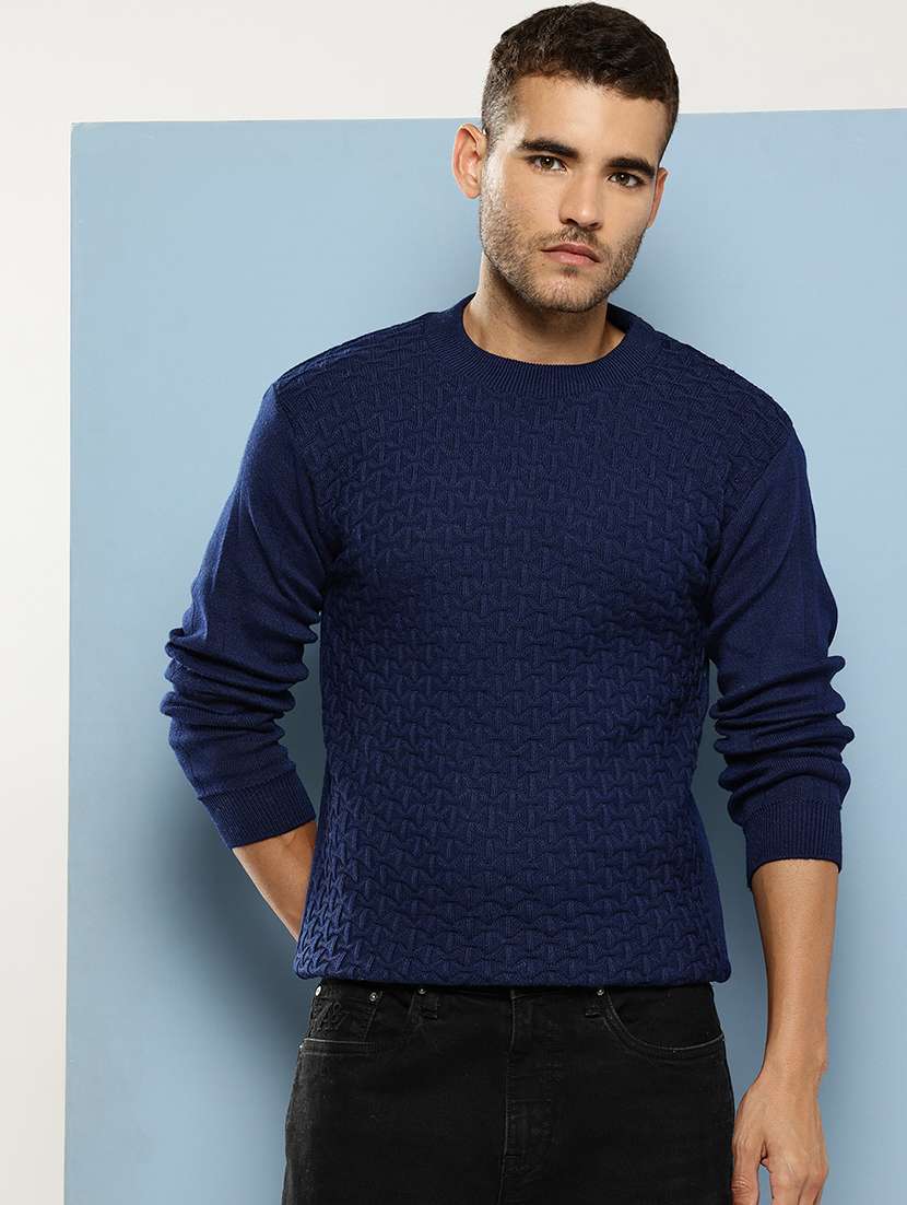 men self design long sleeve regular fit pullover - 22086609 - Zoom Image - 0