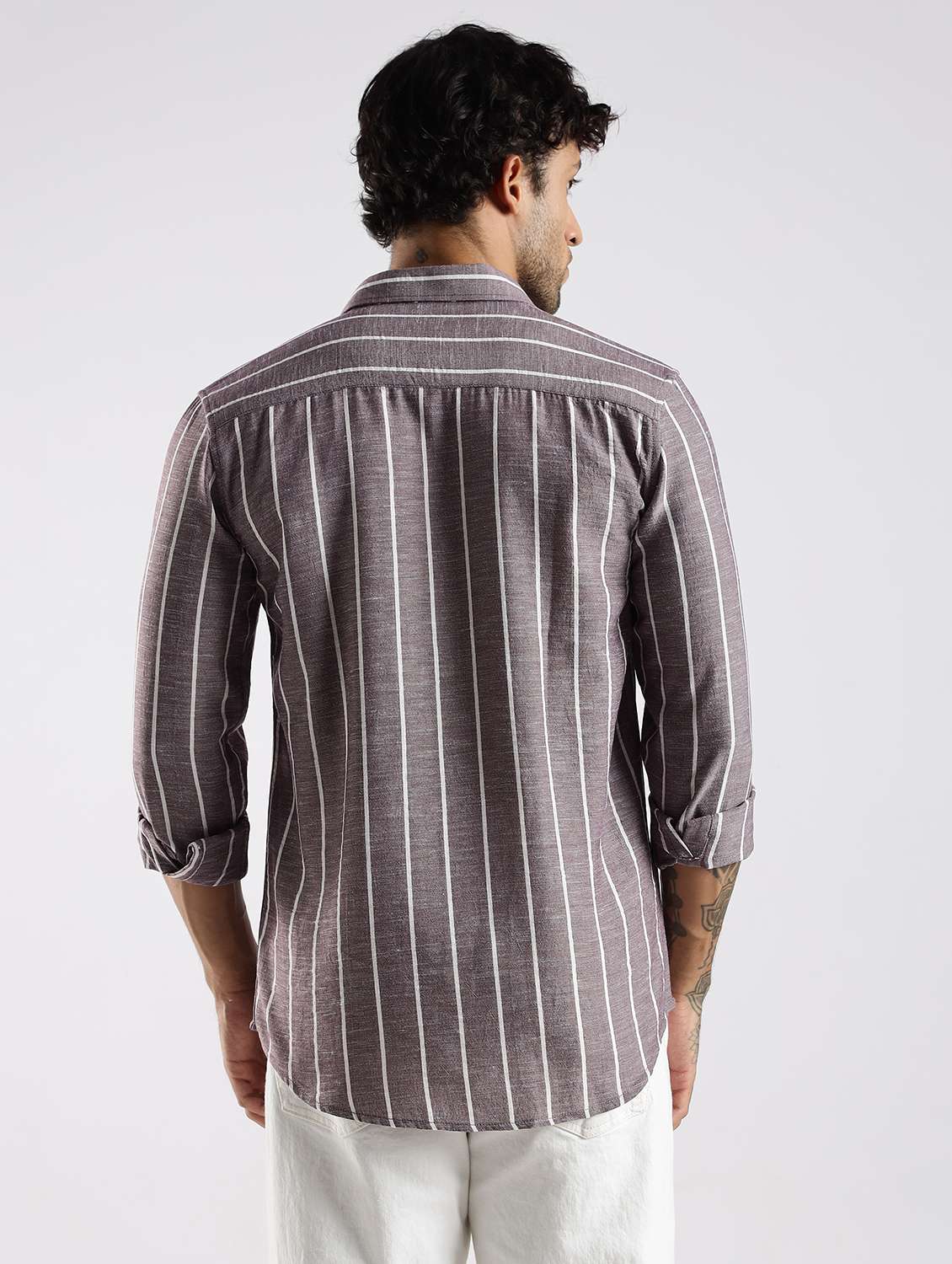 men striped long sleeve slim fit casual shirt - 22086636 -  Standard Image - 2