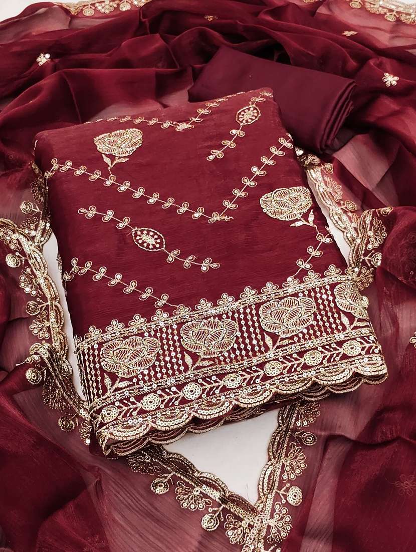 women solid wiith work embroidered unstitched suit set - 22086670 -  Standard Image - 2