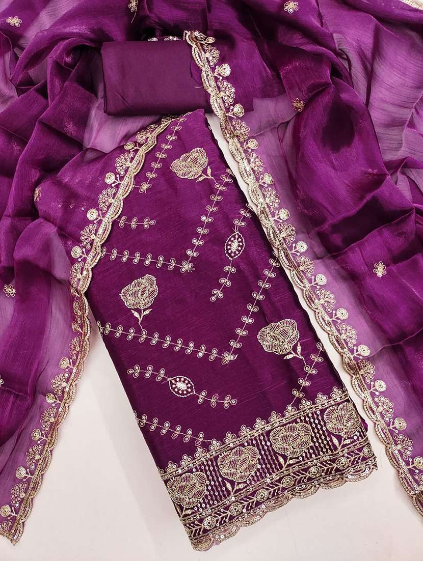 women solid wiith work embroidered unstitched suit set - 22086672 -  Standard Image - 2