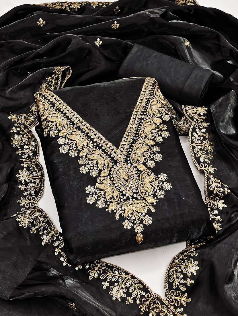 women solid wiith work embroidered unstitched suit set