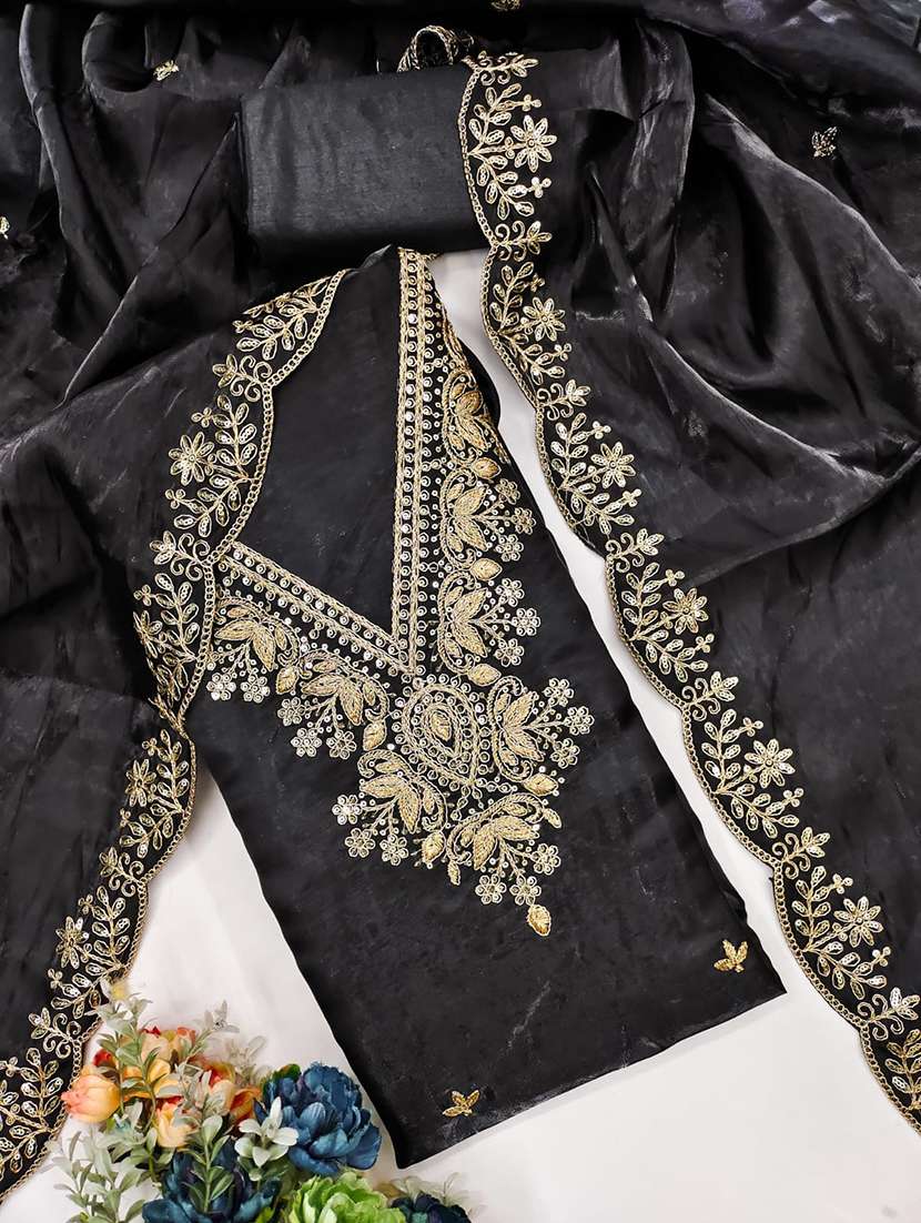 women solid wiith work embroidered unstitched suit set - 22086679 -  Standard Image - 2